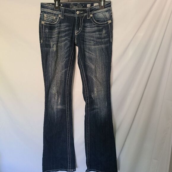 Miss Me Flor de lis Embroidered pockets  Boot Jeans size 28 - Picture 2 of 7